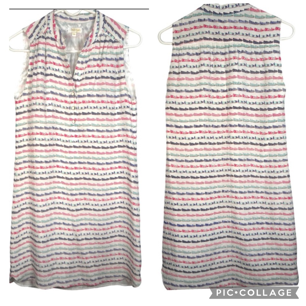 Britt Ryan Silk Dress Sleeveless Shift White Sneakers Quirky Artsy Preppy XS